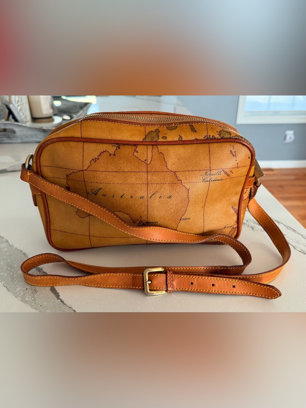 Alviero Martini Leather Crossbody in Cognac Brown